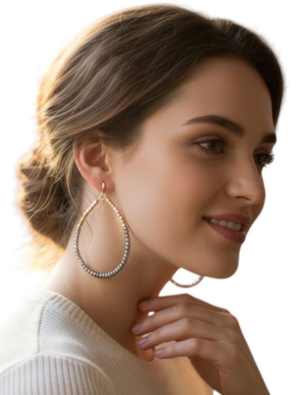 Melrose & Market Women's Trendy Frontal Beaded Hoops Gold Tone Brown NWT